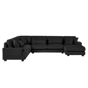 Modern Oversized U-shaped Sectional Sofa with Chaise Lounge Upholstered in Soft Black Corduroy - sold by Home Elegance USA