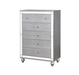 Contemporary Style 1pc Chest Crocodile Texture Chrome Round Knobs Bar Pulls w/ Crystals Silver Finish Bedroom Furniture