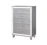 Contemporary Style 1pc Chest Crocodile Texture Chrome Round Knobs Bar Pulls w/ Crystals Silver Finish Bedroom Furniture