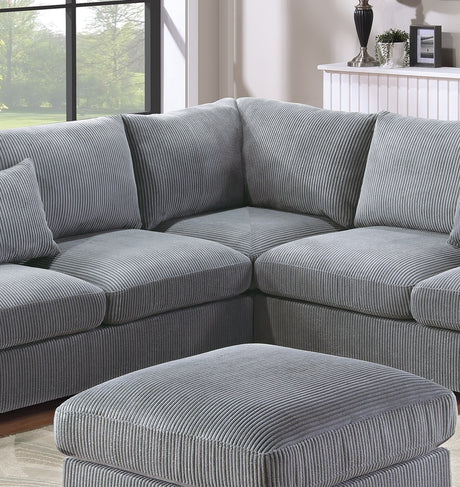 L-Sectional Sofa Corduroy Fog Color LAF And RAF Loveseats Corner Wedge Ottoman 4pcs Sectional Set Couch Living Room Furniture - sold by Home Elegance USA