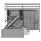 Twin Bunk Bed with Drawers, Wardrobe, Storage Shelves and Hydraulic Bed,Gray - sold by Home Elegance USA
