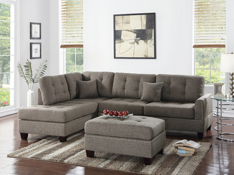 Modern Coffee Color 3pcs Sectional Living Room Furniture Reversible Chaise Sofa And Ottoman Tufted Polyfiber Linen Like Fabric Cushion Couch Pillows - sold by Home Elegance USA