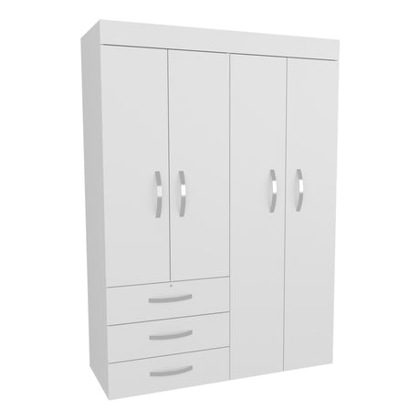 Hamilton Mobile Armoire, 4-Doors Cabinet, Three Drawers, Rods, Four Shelves, White  - Bedroom - sold by Home Elegance USA