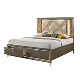 Acme - Skylar Queen Bed W/Led & Storage 25320Q Synthetic leather & Dark Champagne Finish