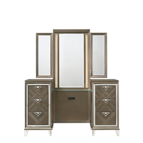 Acme - Skylar Vanity Desk & Mirror 25327 Dark Champagne Finish