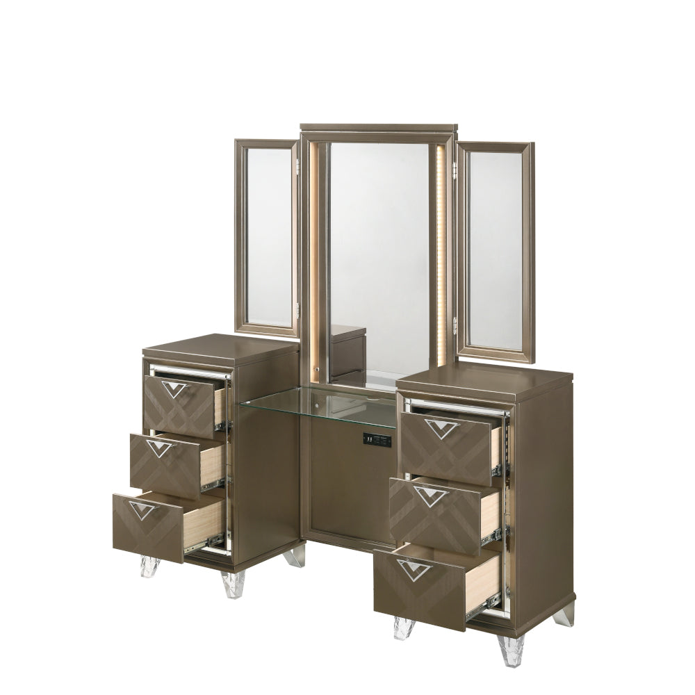 Acme - Skylar Vanity Desk & Mirror 25327 Dark Champagne Finish