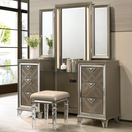 Acme - Skylar Vanity Desk & Mirror 25327 Dark Champagne Finish