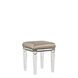 Acme - Skylar Vanity Stool 25330 Synthetic Leather & Dark Champagne Finish