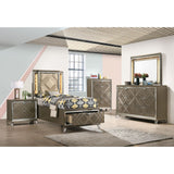 Acme - Skylar Twin Bed W/Led & Storage 25340T Synthetic leather & Dark Champagne Finish