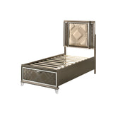 Acme - Skylar Twin Bed W/Led & Storage 25340T Synthetic leather & Dark Champagne Finish