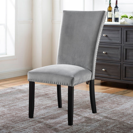 Gorgeous Marble Top Table w 6x Side Chairs Light Gray Flannelette Upholstered Chair Dining Room 7pc Set Wooden Furniture - sold by Home Elegance USA