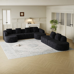 111.8-inch L-shaped curved modular sofa, modern design featuring lychee-textured long-pile polyester fabric, curved backrest with three pillows - sold by Home Elegance USA