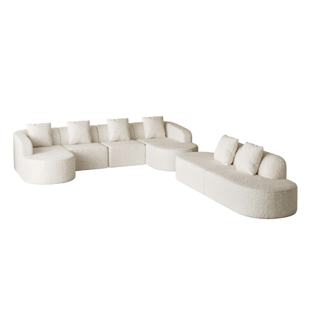 111.8-inch L-shaped curved modular sofa, modern design featuring lychee-textured long-pile polyester fabric, curved backrest with three pillows - sold by Home Elegance USA