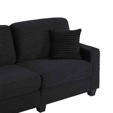 Upholstered U-shaped Sectional Sofa with Movable Ottoman and Side Storage Pockets in Black Corduroy, 125.2 inches - sold by Home Elegance USA