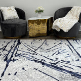 Shifra Luxury Area Rug in Gray with Navy Blue Abstract Design - Home Elegance USA