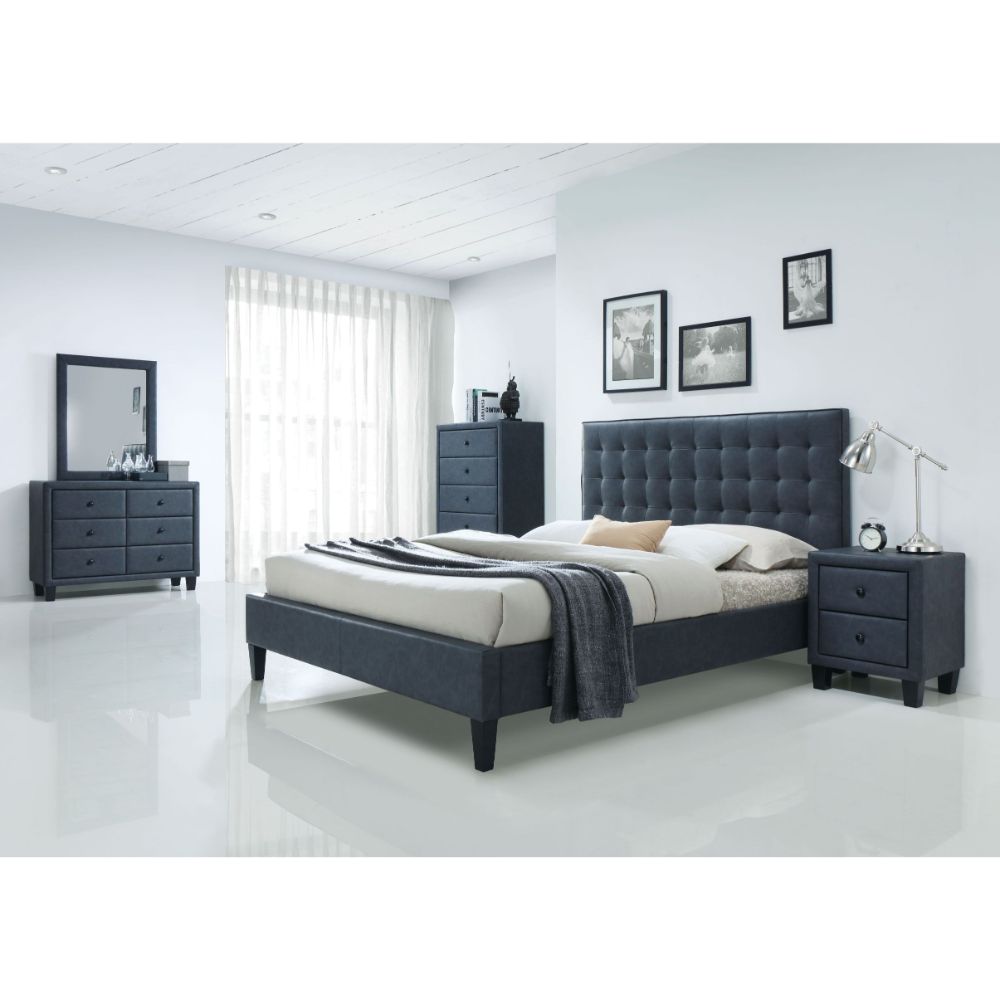 Acme - Saveria EK Bed 25657EK Two Tone Gray Synthetic Leather