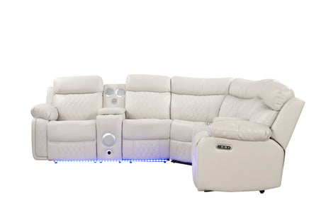 Lacrosse Modern Style power recliner sectional with Bluetooth speaker and LED made with wood & metal in Beige(CA INVENTORY) - sold by Home Elegance USA