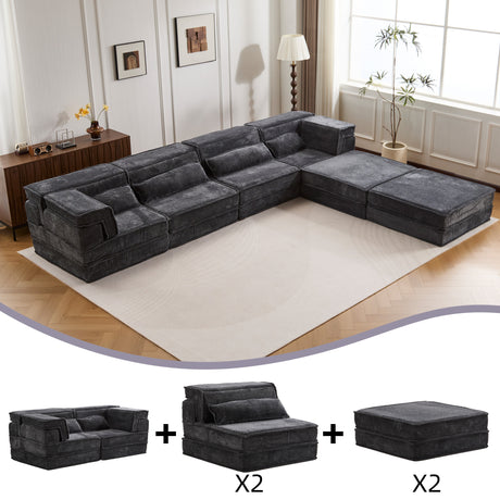 Compression Mahjong Sofa,Convertible Floor Sofa Bed,DIY Boneless Modular Sectional Sofa,No Assembly Required,Circle fleece fabric,Oversized 4 Seater with 2 Ottoman,Dark-grey - sold by Home Elegance USA
