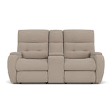 Strait Leather Power Reclining Loveseat With Console & Power Headrests | Flexsteel