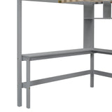 Full size Loft Bed with Bookshelf,Drawers,Desk,and Wardrobe-Gray - Home Elegance USA
