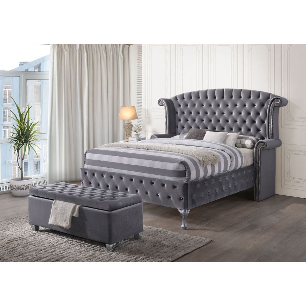 Acme - Rebekah EK Bed 25816EK Gray Velvet