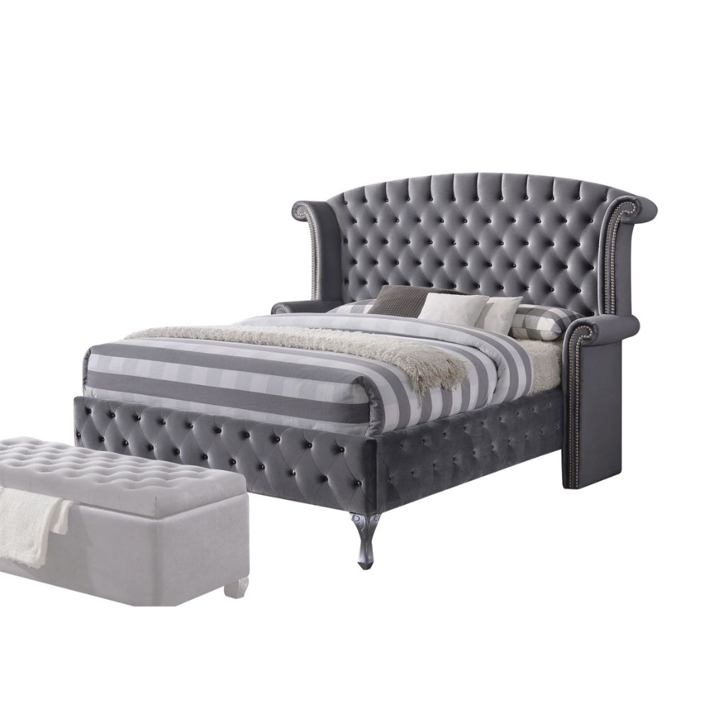 Acme - Rebekah EK Bed 25816EK Gray Velvet