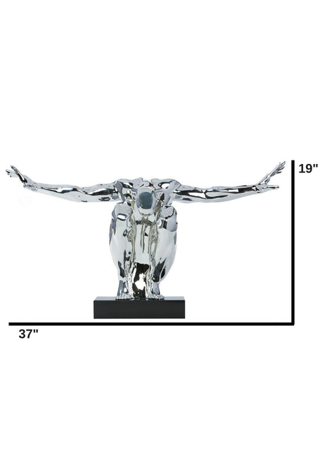 Large Saluting Man Resin Sculpture // Chrome  | Finesse - sold by Home Elegance USA