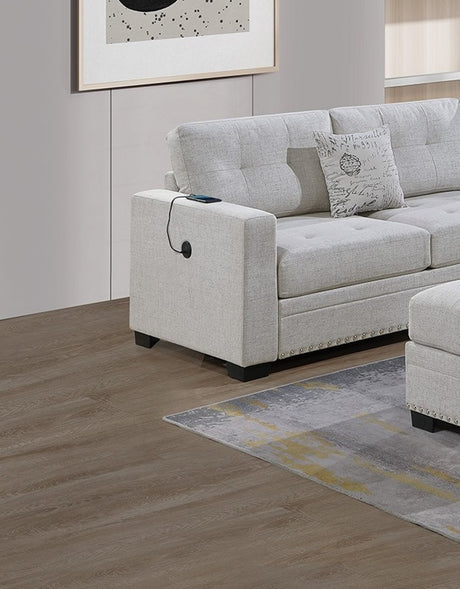 Casual Simple Tufted Couch Living Room Sectional 4pc Set Sincere Bone Color Fabric Upholstered RAF/LAF One-Arm Loveseat Wedge Ottoman - sold by Home Elegance USA