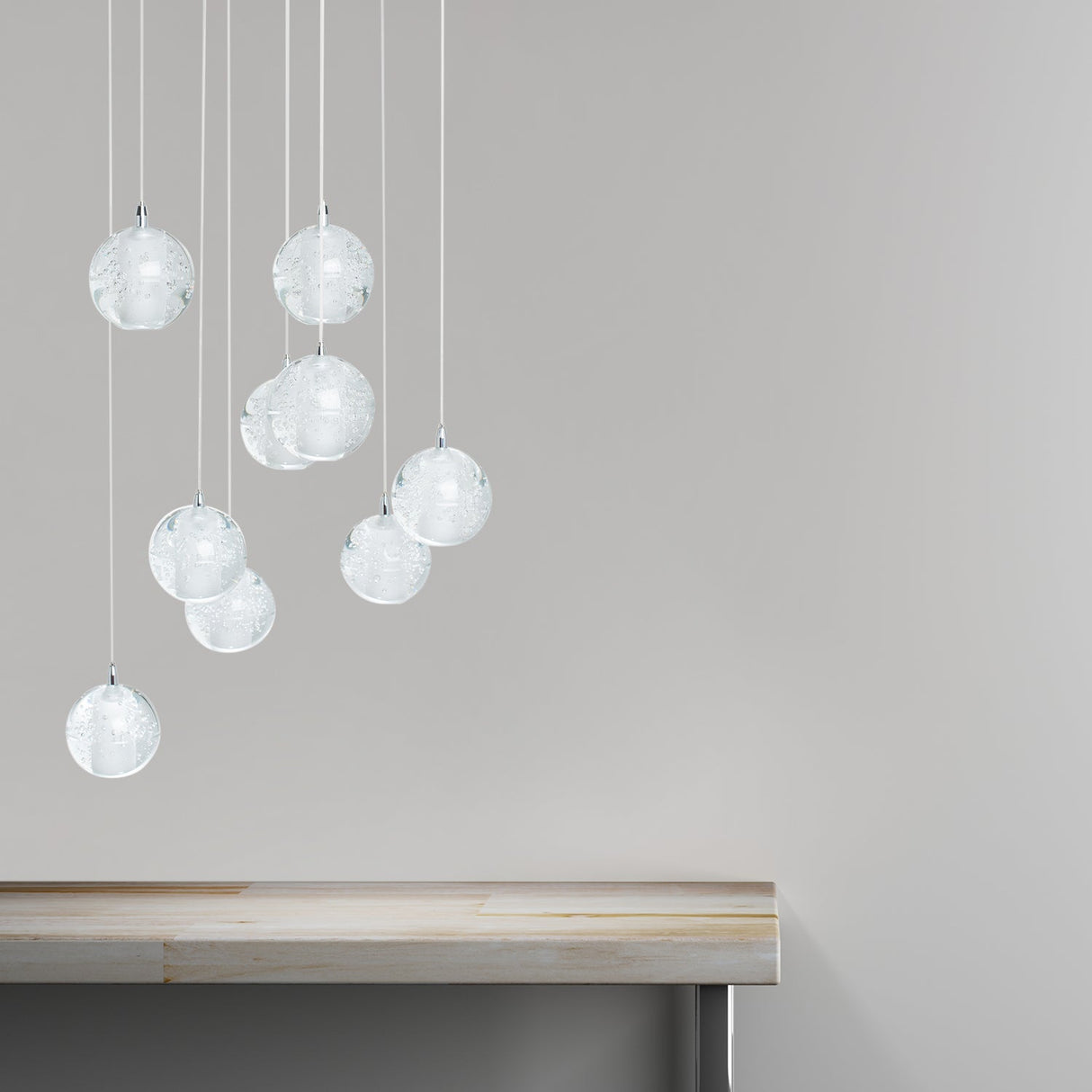 9 light Crystal Spheres Chandelier // Round Chrome Canopy  | Finesse