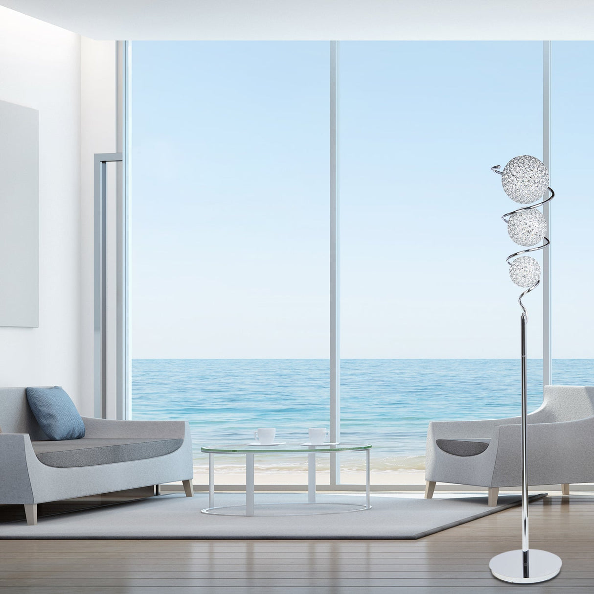 Vertical Crystal Sphere Floor Lamp // 3 Light  | Finesse - Home Elegance USA