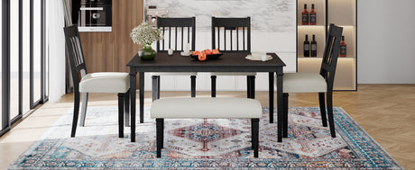 6-Piece Retro Dining Room Set, Classic Kitchen Furniture Set, Wooden Rectangular Table and 4 Chairs with Bench for kitchen & Dining Room, Easy Assembly, Space Saving, DOVETAIL GREY - sold by Home Elegance USA