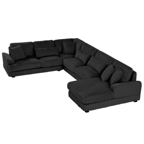 Modern Oversized U-shaped Sectional Sofa with Chaise Lounge Upholstered in Soft Black Corduroy - sold by Home Elegance USA