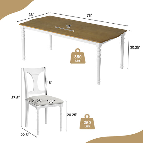 7-Piece Dining Table Set, 60inch to 78inch Extendable Wood Dining Table with Removable Leaf, Kitchen Table Set with 6 Upholstered Side Chair, Dining Table Set for 6 - sold by Home Elegance USA