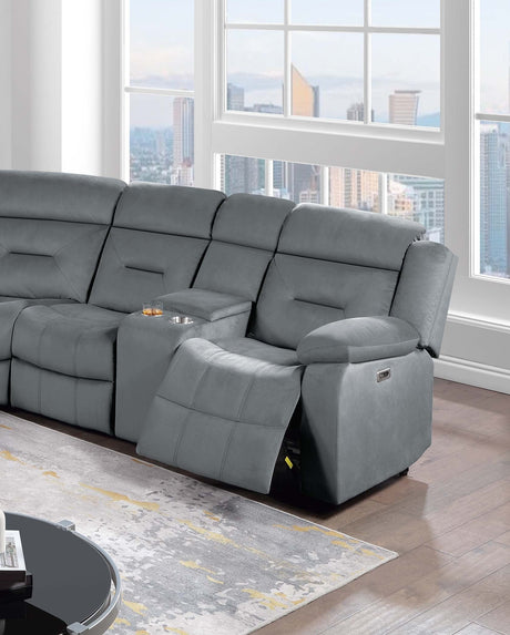Contemporary Style Power Reclining Sectional Set Two Console Cup Holder Power Motion Dark Gray Finish Primary Living Room - sold by Home Elegance USA