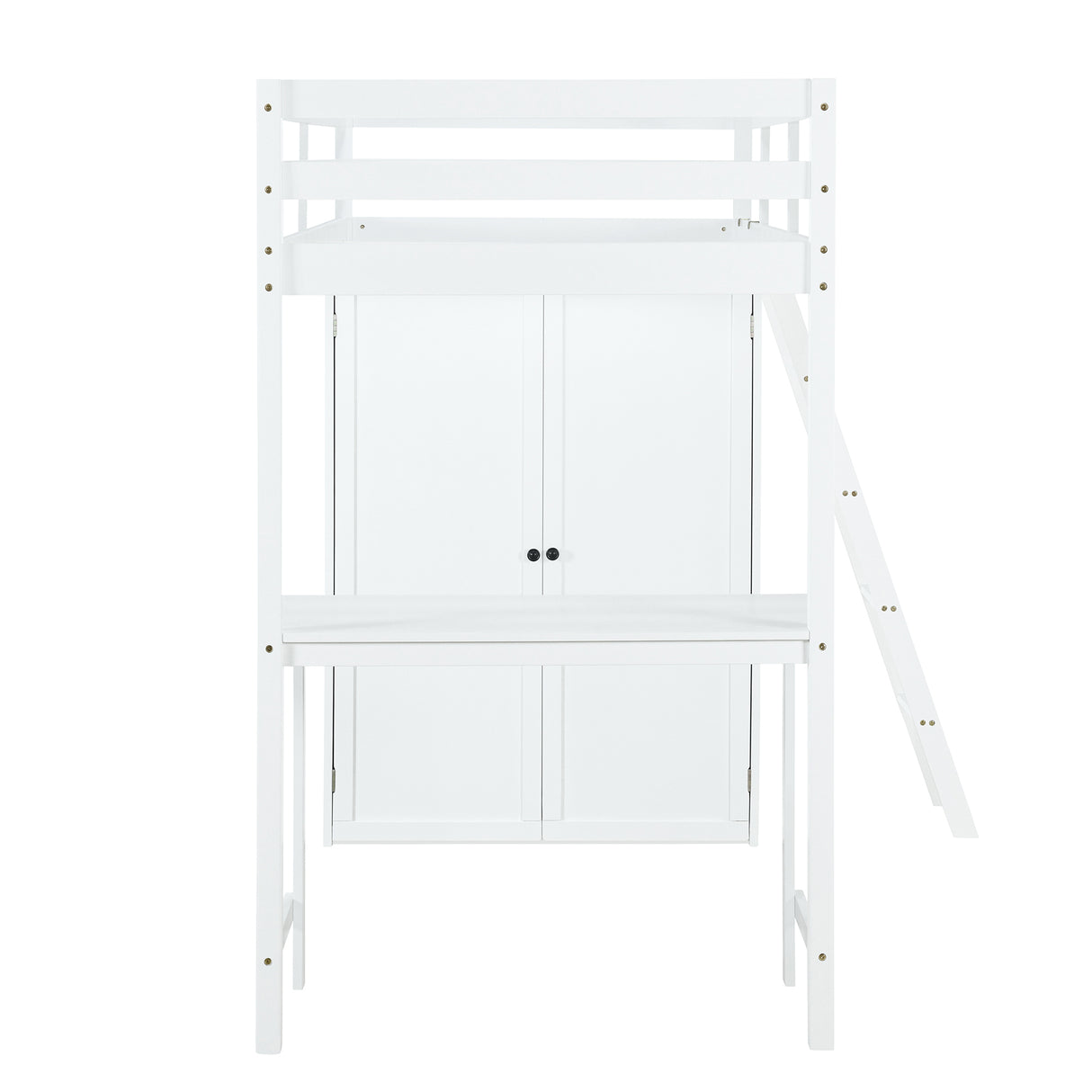 Twin Size Loft Bed with Wardrobe and Desk, White - Home Elegance USA