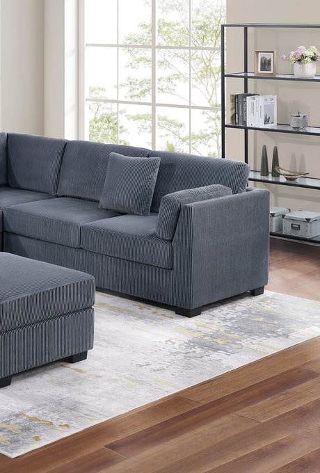 L-Sectional RAF/LAF One Arm-Loveseat Corner Wedge Cocktail Ottoman Dark Gray Corduroy Upholstered Pillows 4pc Sectional Sofa Set - sold by Home Elegance USA