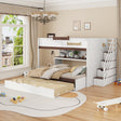 Full Over Full Bunk Bed with Twin Size Trundle and Staircase, Shelves, LED,White - sold by Home Elegance USA
