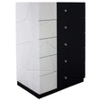 Modern Bedroom 5-Drawer Chest Lacquer Finish Wood Storage Unit, Clothes Organizer, Geometric Pattern and Crystal Knob, Black/White