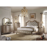 Acme - Chelmsford EK Bed 26047EK Beige Fabric & Antique Taupe Finish