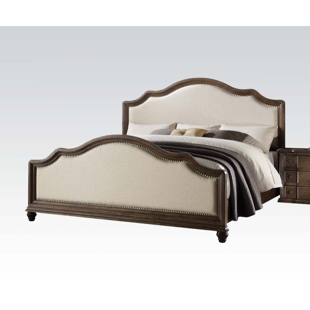 Baudouin CK Bed 26104CK Beige Linen & Weathered Oak Finish | Acme - 26104CK - Home Elegance USA - 1