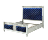 Acme - Varian CK Bed 26144CK Blue Velvet & Mirrored