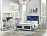 Acme - Varian EK Bed 26147EK Blue Velvet & Mirrored