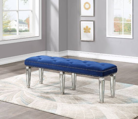 Acme - Varian Bench 26157 Blue Velvet & Mirrored