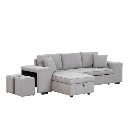 Modern Reversible L-Shape Pull Out Sleeper Sofa with Storage Chaise and Stools, Gray Linen, 104.5' - sold by Home Elegance USA