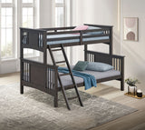Modern Transitional Style Twin Over Full Bunk Bed With Ladder And Grey Mix Finish