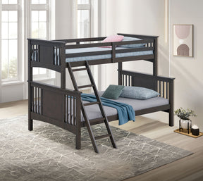 Modern Transitional Style Twin Over Full Bunk Bed With Ladder And Grey Mix Finish