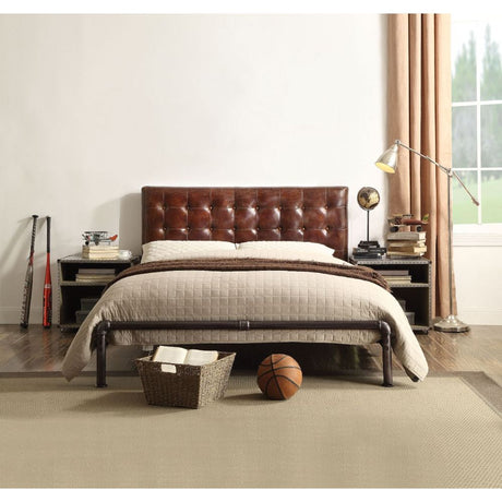 Brancaster Queen Bed 26210Q Vintage Brown Top Grain Leather | Acme | Home Elegance USA