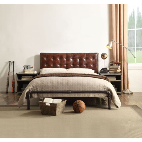 Brancaster Queen Bed 26210Q Vintage Brown Top Grain Leather | Acme | Home Elegance USA