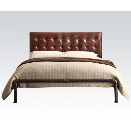 Acme - Brancaster Queen Bed 26210Q Vintage Brown Top Grain Leather