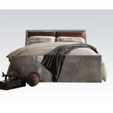 Acme - Brancaster Queen Bed 26220Q Retro Brown Top Grain Leather & Aluminum